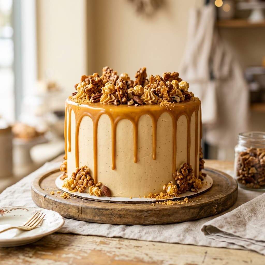 Buttery Butterscotch Praline Crunch Cake — 100% eggless cake by Nova Cakes, Halifax & Dartmouth