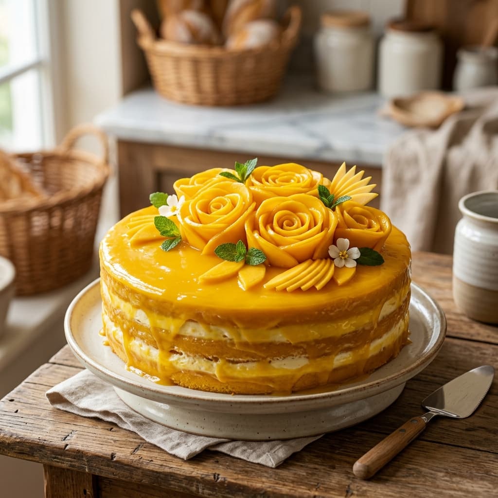 Sweet Mango Glaze and Mango Roses Cream Cake — 100% eggless cake by Nova Cakes, Halifax & Dartmouth