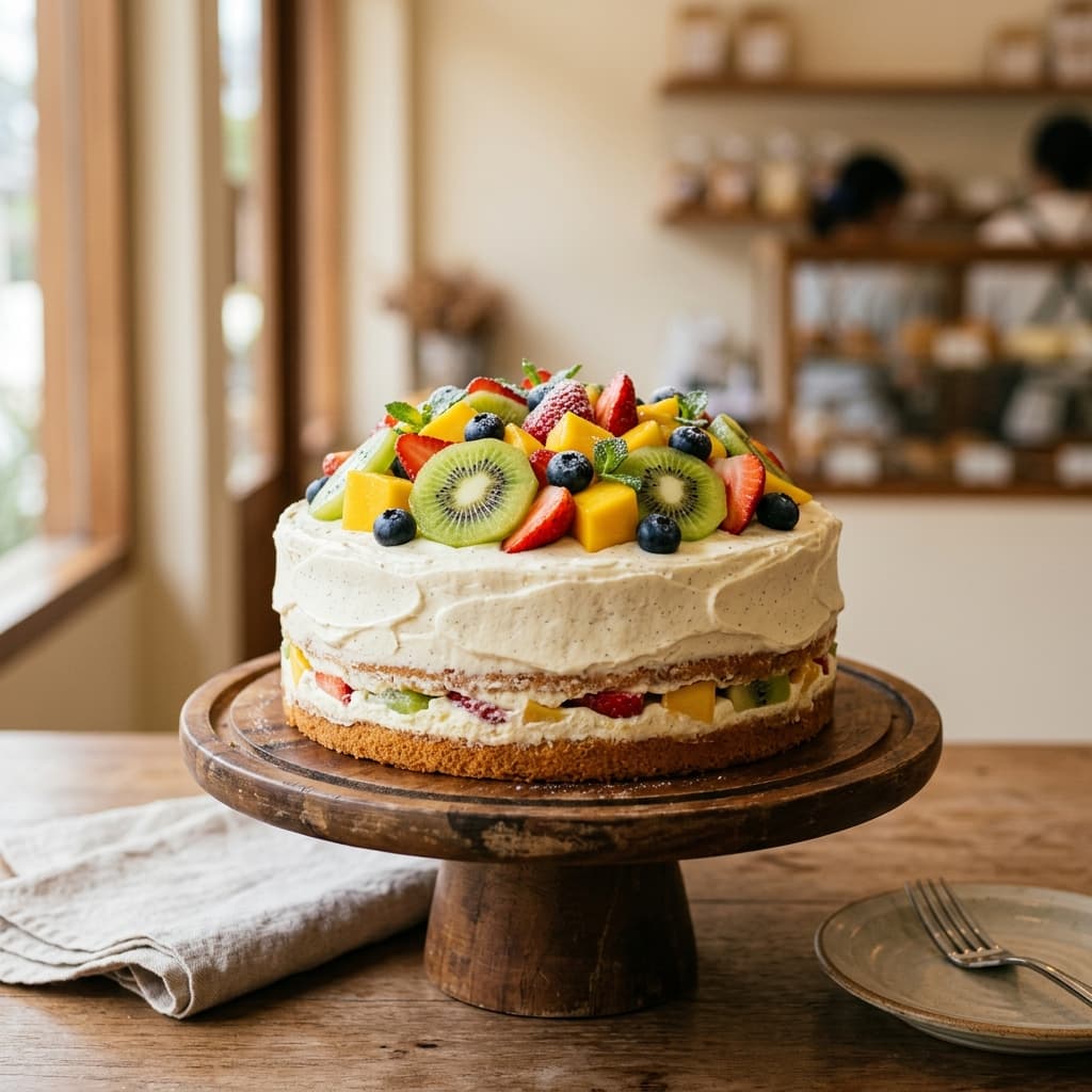 Gourmet Vanilla Cream Mix Fruits Cake — 100% eggless cake by Nova Cakes, Halifax & Dartmouth