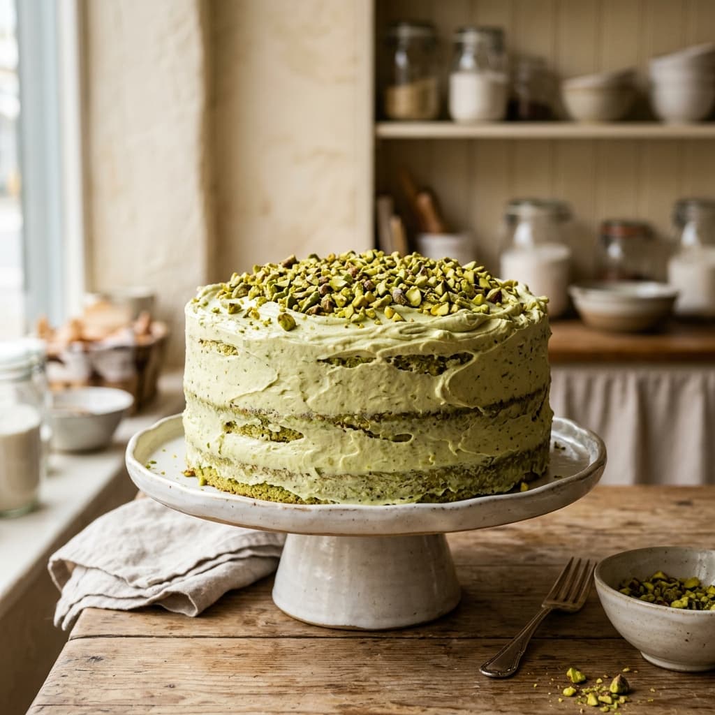 Fragrant Pistachio Buttercream Nutty Cake — 100% eggless cake by Nova Cakes, Halifax & Dartmouth