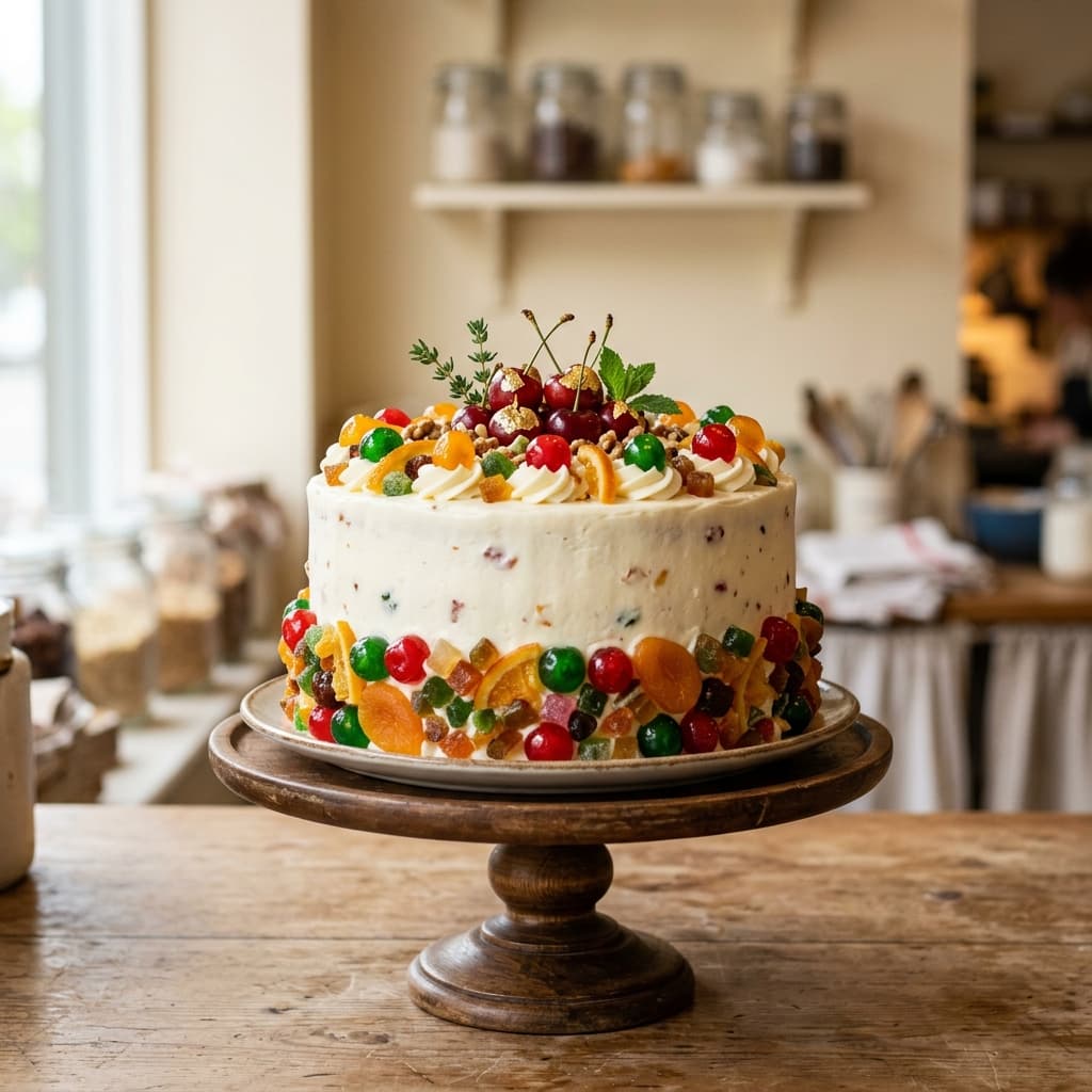 Colorful Candied Cherry Tutti-Frutti Cake — 100% eggless cake by Nova Cakes, Halifax & Dartmouth